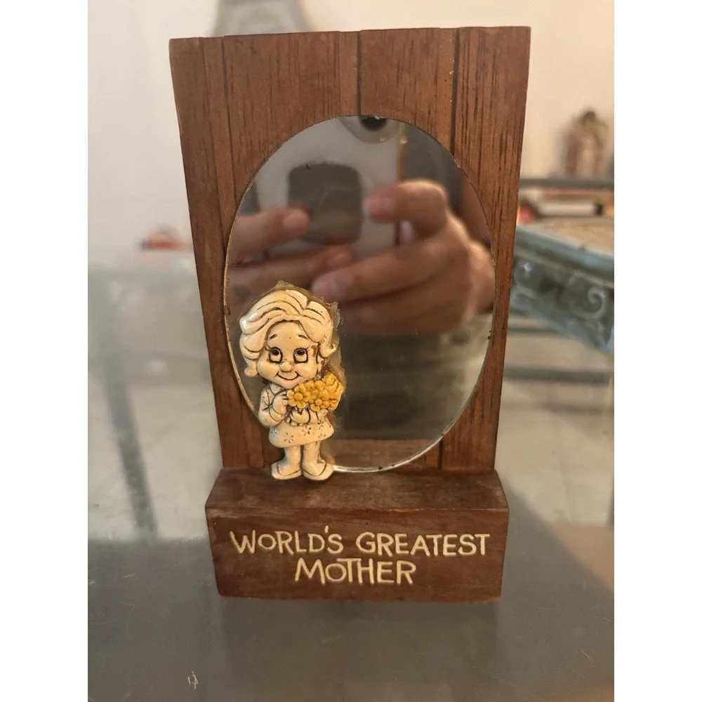 Vintage 1975 Wallace Berrie Worlds Greatest Mother Wood Mirror Plaque